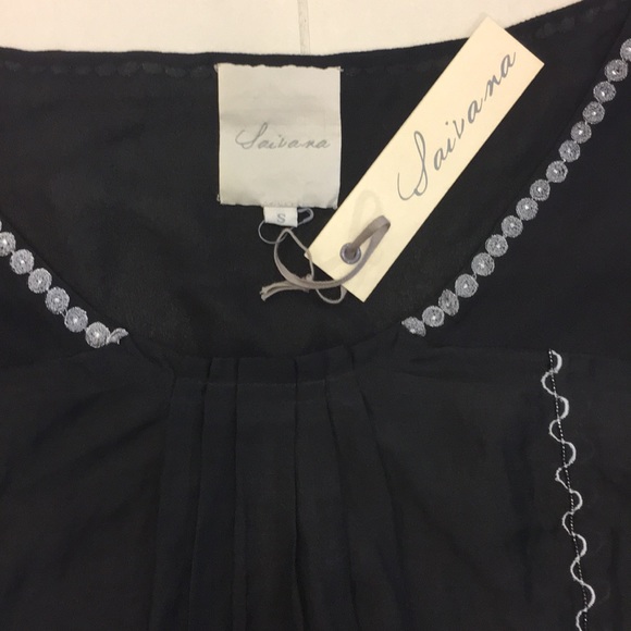 Saivana Black Cotton Silk Dress kaftan - Picture 3 of 8